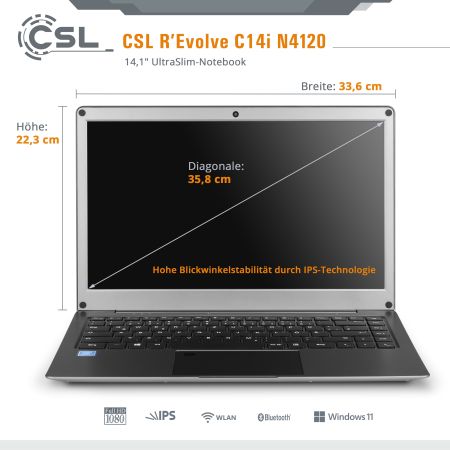 Notebook CSL R'Evolve C14i v2 Windows 11 Pro | Intel Quad-Core N4120 | 4GB RAM  | 1000GB SSD