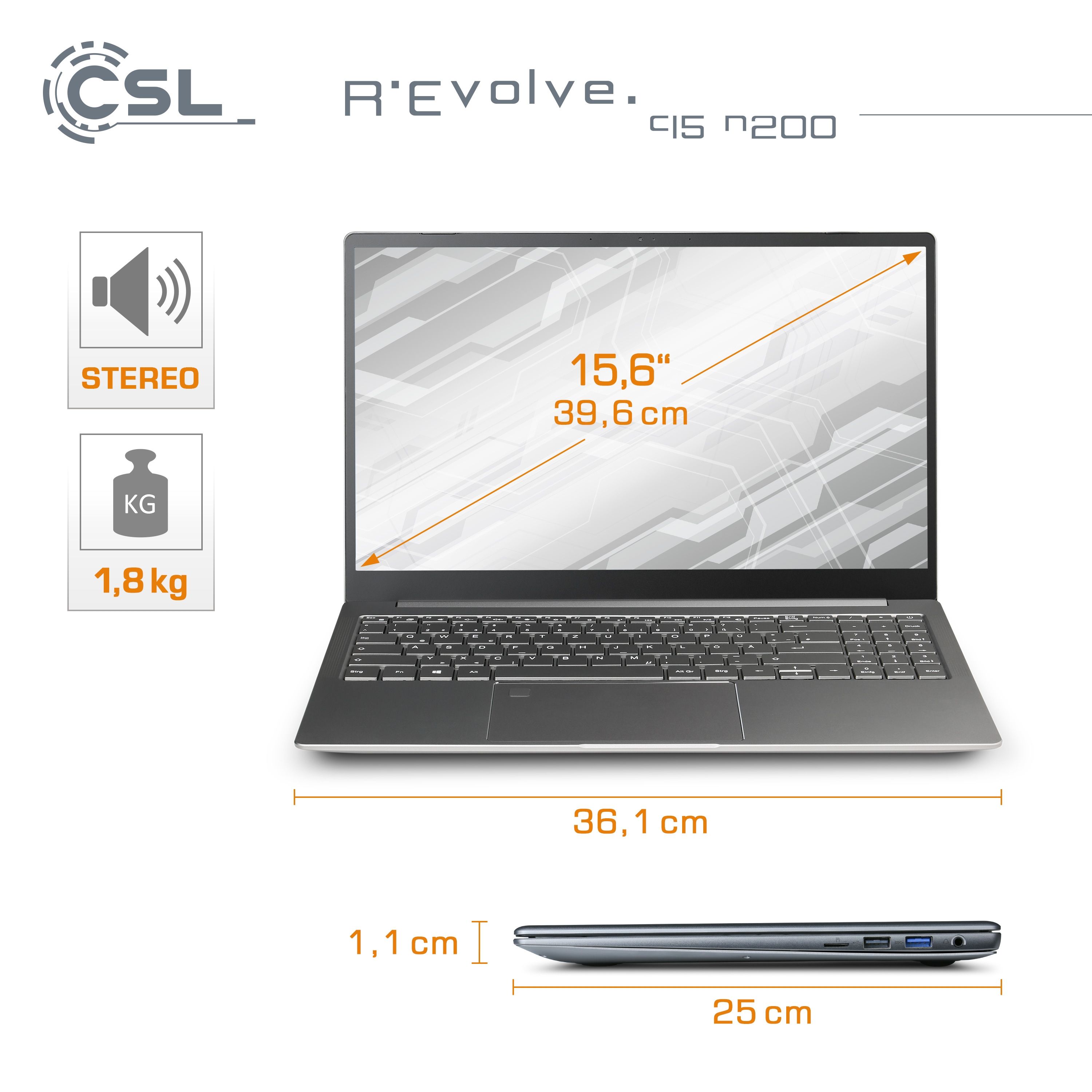 Notebook CSL R'Evolve C15 v3 Windows 11 Pro | Intel N200 | 32GB RAM  | 1000GB SSD