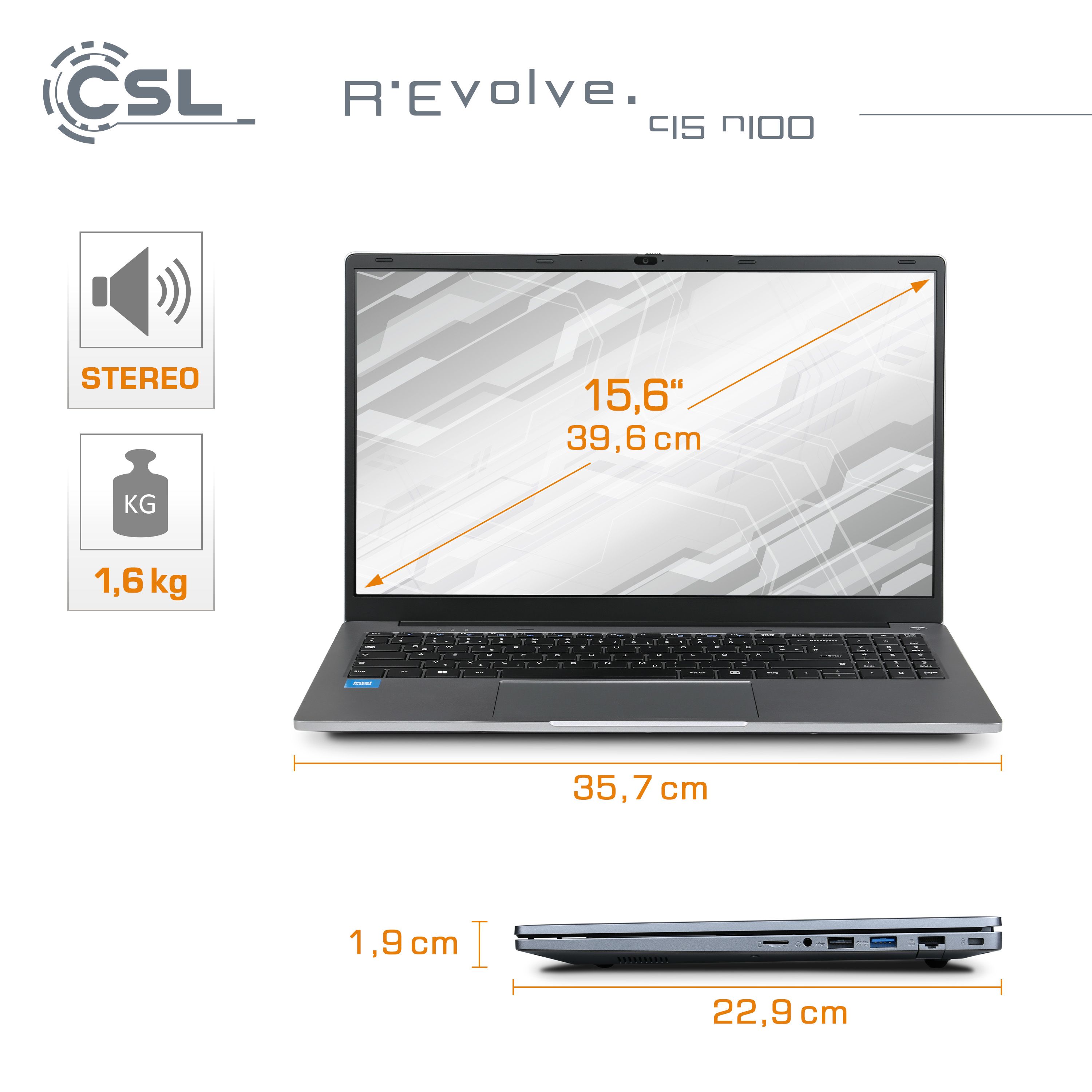 Notebook CSL R'Evolve C15 v4 Windows 11 Pro | Intel N100 | 8GB RAM  | 1000GB SSD