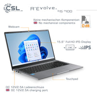 Notebook CSL R'Evolve C15 v4 Windows 11 Pro | Intel N100 | 8GB RAM  | 1000GB SSD