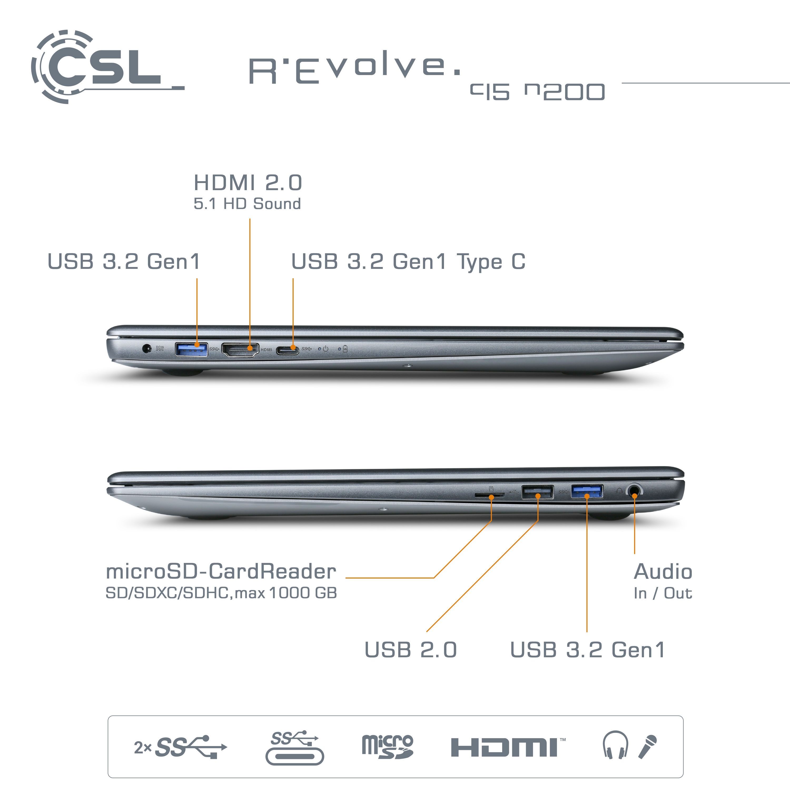 Notebook CSL R'Evolve C15 v3 Windows 11 Pro | Intel N200 | 32GB RAM  | 1000GB SSD