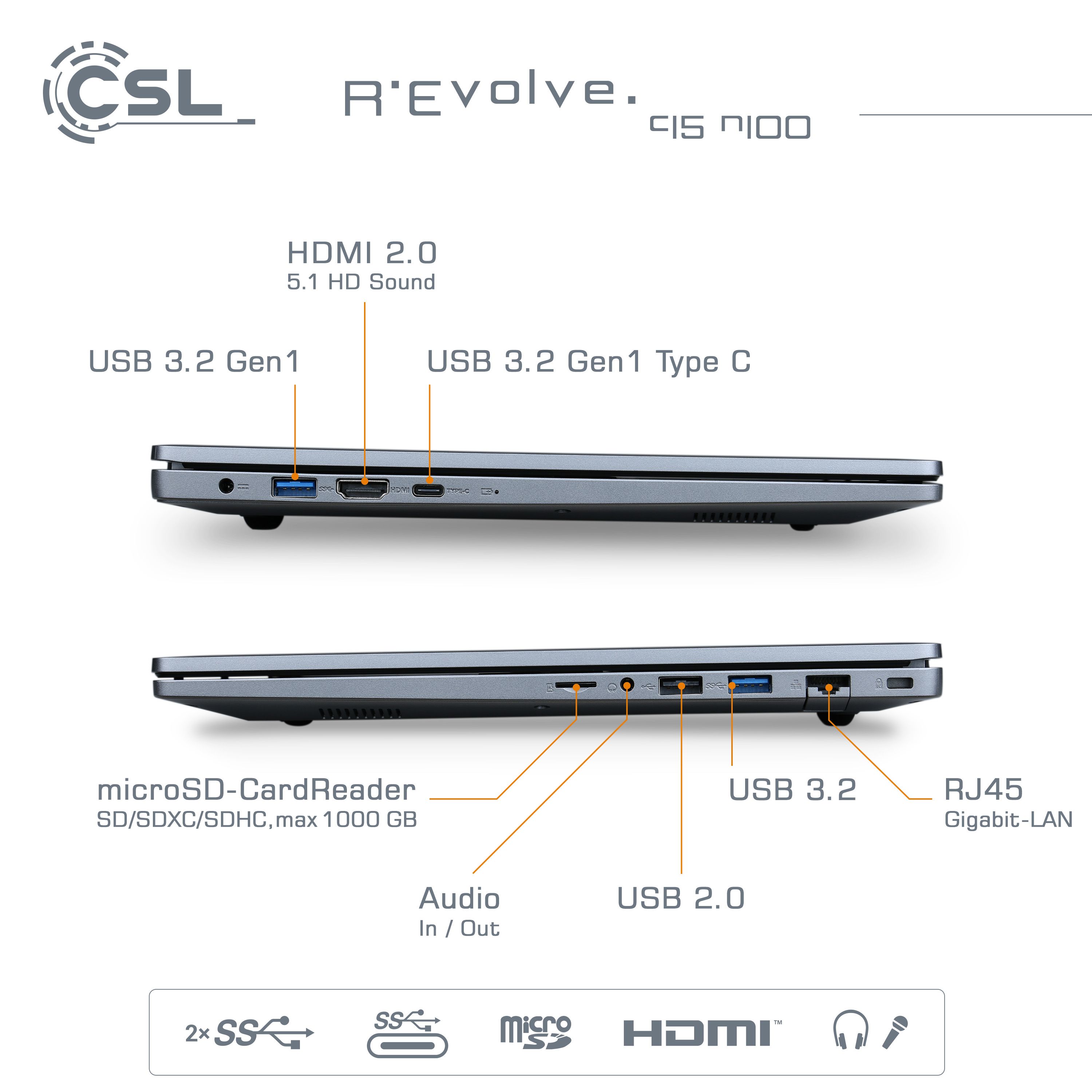 Notebook CSL R'Evolve C15 v4 Windows 11 Pro | Intel N100 | 8GB RAM  | 1000GB SSD