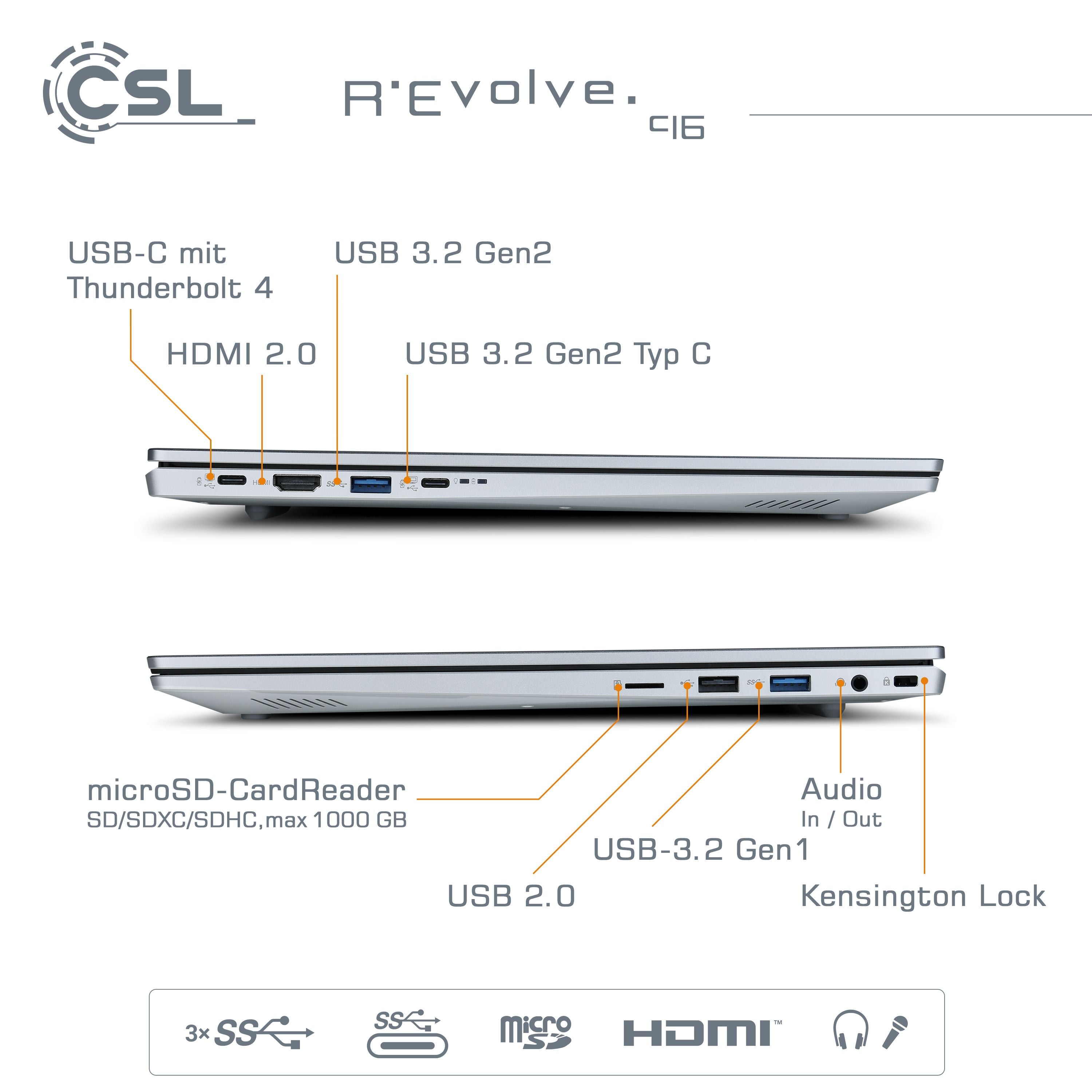 Notebook CSL R'Evolve C16 | Windows 11 Home | Intel Core i5 1235U | 16GB RAM | 1000GB SSD