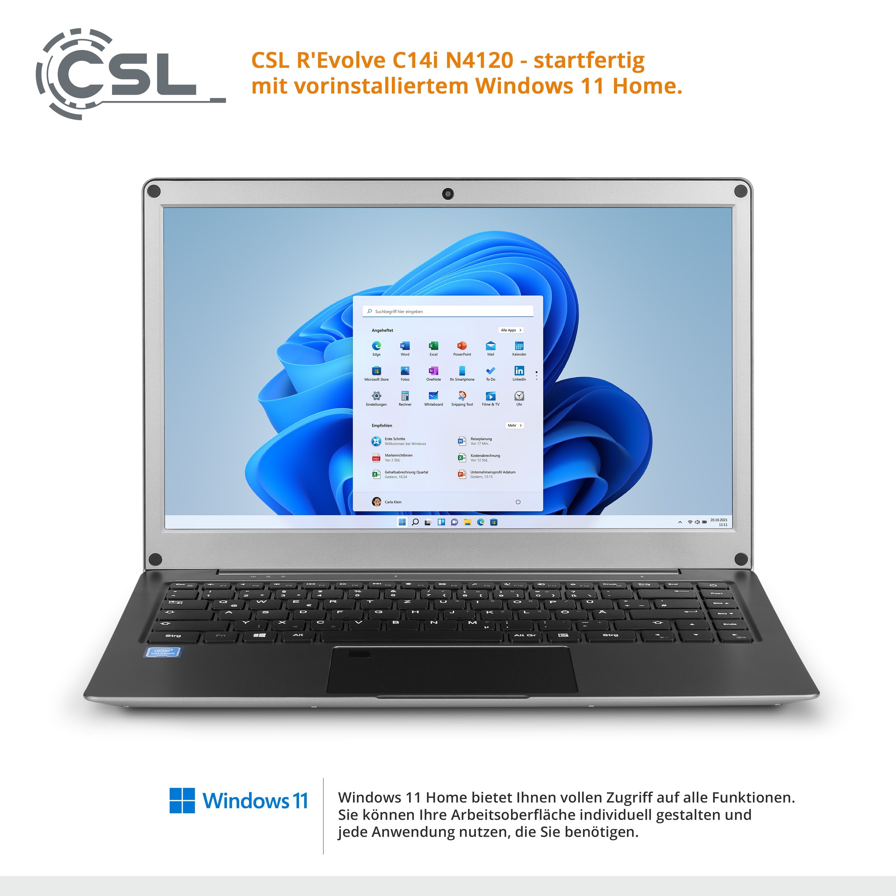 Notebook CSL R'Evolve C14i v2 Windows 11 Pro | Intel Quad-Core N4120 | 4GB RAM | 64GB eMMC